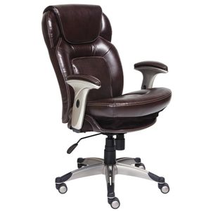 lot 10134 image: Back N Motion Health & Wellness Managers Chair Brown Leather - Serta