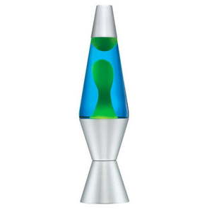 lot 3932 image: Lava the Original 14.5-Inch Silver Base Lamp with Yellow Wax in Blue Liquid