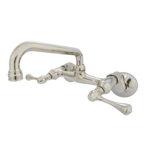 lot 65 image: Kingston Brass Kingston 6-Inch Adjustable Center Wall Mount Kitchen Faucet Polished Nickel
