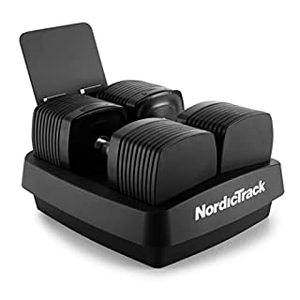 lot 3885 image: NordicTrack 50 Lb iSelect Adjustable Dumbbells, Works with Alexa, Sold as Pair (B08GGB5V1Z), Black