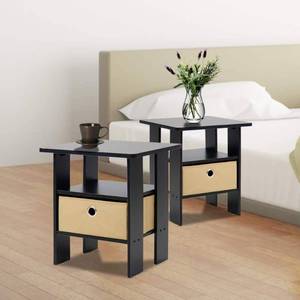lot 10228 image: Furinno 2 Petite End Table Bedroom Night Stand - Set of Two BeigeBlack