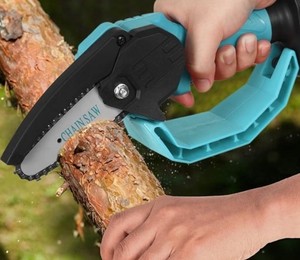 lot 3870 image: Mini One-Hand Saw Woodworking Electric Chain Saw Wood Cutter Cordless 24V 350W - Blue
