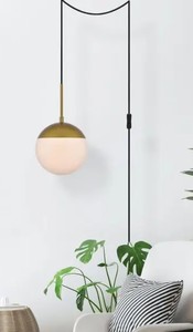 lot 3876 image: Living District Elian 1 Light Plug In Pendant 8 x 9x 1, Brass