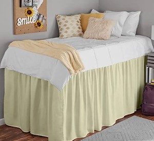 lot 3882 image: B Decor Ruffled Dorm Sized Bed Skirt, Twin XL 32 Drop, Jet Stream, Beige