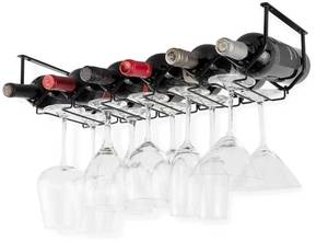 lot 2390 image: Wallniture Piccola Under Cabinet Wine Rack & Glasses Holder, Kitchen Organization with 6 Bottle Organizer Metal Black