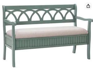 lot 2384 image: Powell Furniture Elliana Storage Bench, Teal - Retail $248.99