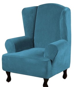 lot 10176 image: Enova Home Super Stretch Velvet Slip Resistant Stylish Wingback Chair Slipcover with Elastic Bottom