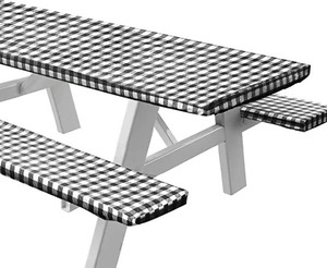lot 10138 image: Sorfey Vinyl Picnic Table Cover 30x60 3pc Set Black