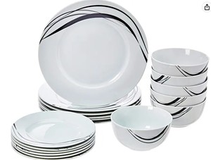 lot 10202 image: AmazonBasics 18pc Dinnerware Set Modern Beams Service For 6