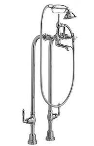 lot 10231 image: American Standard Traditional FMTF Cross Handle Brushed Nickel Landfair Floor Mount Tub Filler