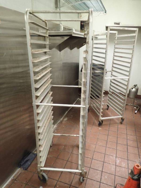lot 2099 image: Aluminum Full Size Sheet Pan Rack On Casters