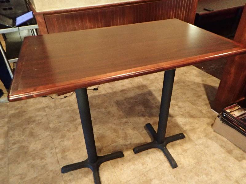 lot 2144 image: Dark Laminated Top Single Metal Base Bar Height Dining Table