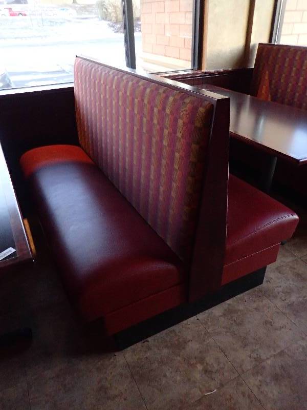 lot 2184 image: 66 Dark Vinyl Padded Double Booth Seating