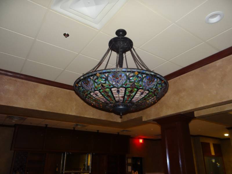 lot 2246 image: 48 Stained Glass Ceiling Hung Light Fixture
