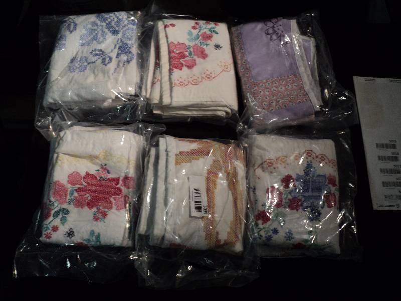 lot 5012 image: (6) ct lot small cross-stitch quilt tops, many styles, all around 44 x 29