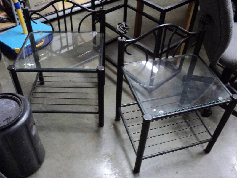 lot 5043 image: (2) Metal and glass side tables