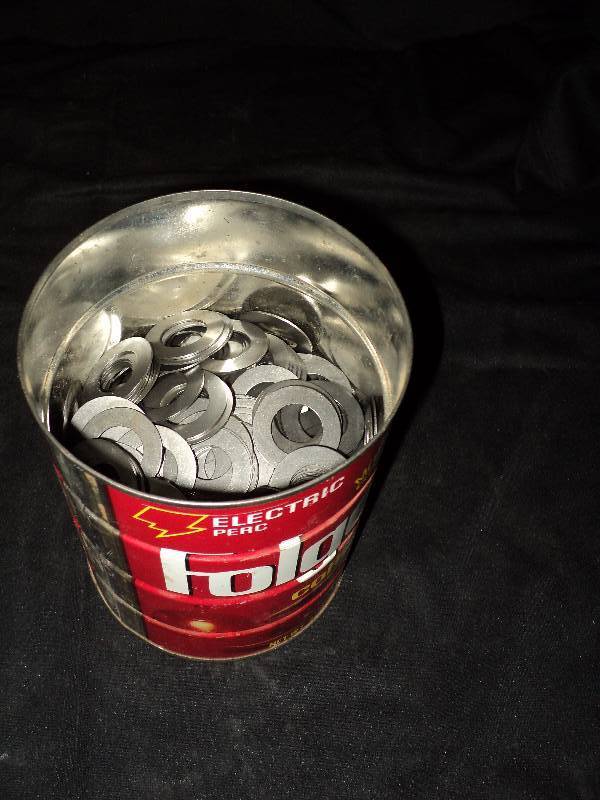 lot 5159 image: 7 lbs washers, mixed sizes in small coffee can
