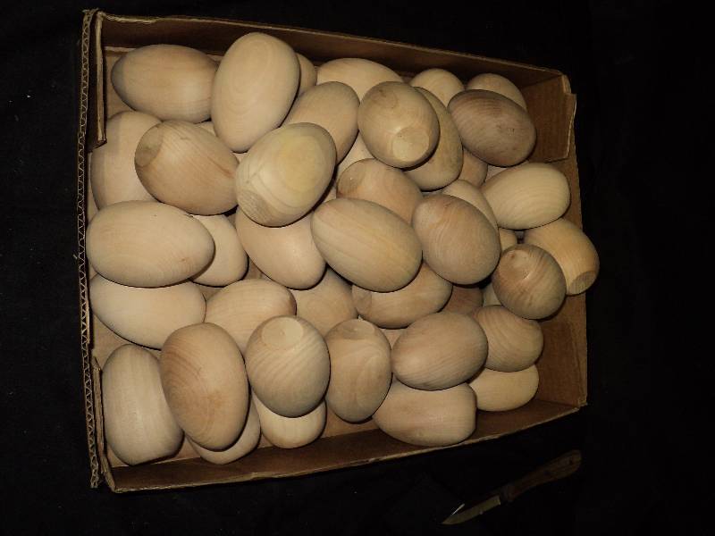 lot 5206 image: (4) dozen wooden eggs- great for crafts, or wooden fence post tops 3-12 tall