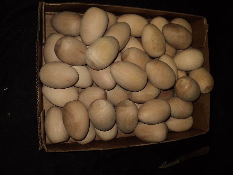 lot 5207 image: (4) dozen wooden eggs- great for crafts, or wooden fence post tops 3-12 tall