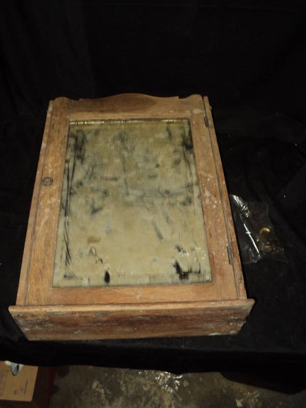lot 5226 image: Vintage Wooden Medicine Cabinet, cabinet has been stripped and dis-assembled,  is ready for paint or stain