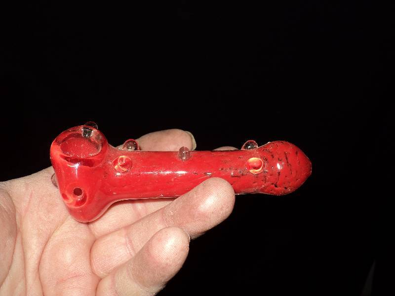 lot 5229 image: red glass tobacco pipe