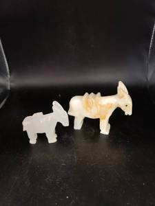 lot 1974 image: pair etched stone donkeys