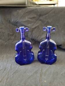 lot 1998 image: pair blue glass viol8n bottles