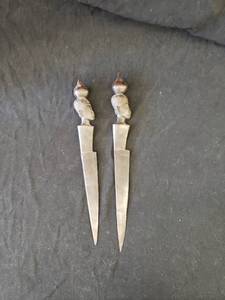 lot 2001 image: pair hand carved wood letter openers