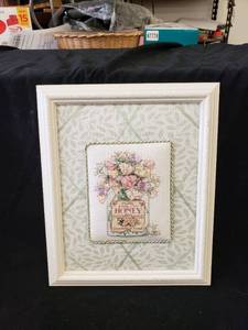 lot 2163 image: honey jar hand sewn cross stitch picture