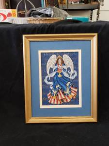 lot 2164 image: USA angel hand sewn cross stitch picture