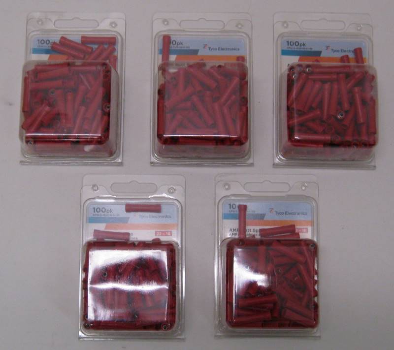 lot 2555 image: 50 TYCO AMP Butt Splice Vinyl 22-18 AWG RED
