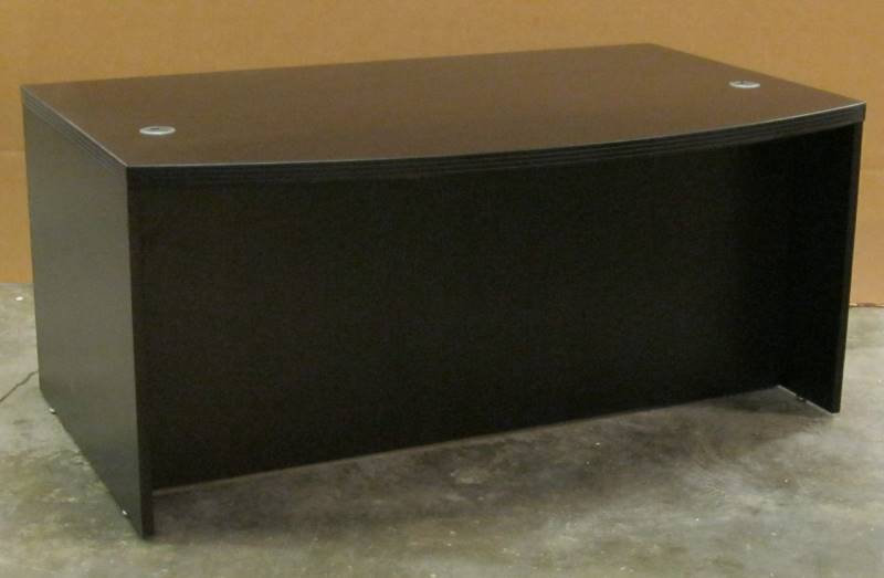 lot 1978 image: Mayline 66 Bow Front Wood Desk ABD6642 Mocha