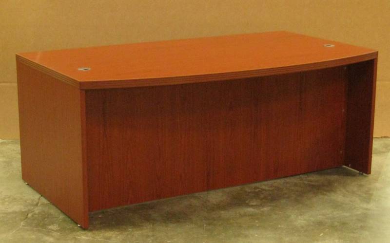 lot 1979 image: Mayline 72 Bow Front Wood Desk ABD7242 Cherry