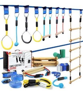 lot 5303 image: Gentle Booms Sports Ninja Warrior Line Obstacle Course for Kids with 3 Play Modes -250ft Slackline Ninja Kit Line, Hanging Activities Accessories