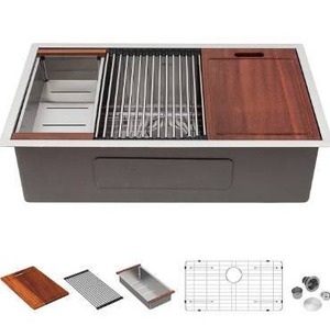 lot 5308 image: 32 Kitchen Sink Undermount - Sarlai 32 Inch Undermount Ledge Workstation Sink Deep Single Bowl R10 Tight Radius 16 Gauge Stainless Steel Kitchen Sink Basin