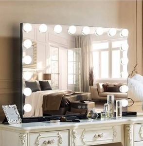 lot 5317 image: MISAVANITY Hollywood Makeup Vanity Mirror with Lights,Large Lighted Makeup Mirror with 18LED Bulbs for Bedroom Tabletop Wall Mounted, 27.6x 22.9 Cosmetic Beauty Mirror with USB Charging Port (Black)