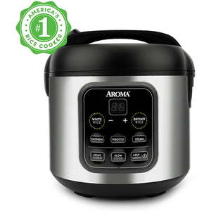 lot 5328 image: Aroma 8-Cup (Cooked)2Qt. Cool-Touch Digital Stainless Steel Rice & Grain Cooker Black (ARC-994SB)