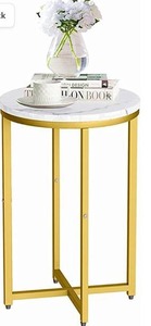 lot 5330 image: AWQM Marble End Table, Gold Side Table with Marble Top & X-Frame,Small Round Side Table, Modern Bedroom Nightstand Accent Table for Living Room Home Decor,GoldWhite