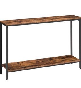 lot 5335 image: Industrial Sofa Table with Shelf, Entrance Table for Living Room, Hallway, Foyer, Corridor, Office, Wood Look Accent, Rustic Brown and Black