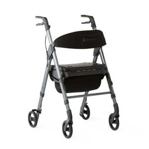 lot 5355 image: Medline Momentum Steel Rollator, Folding Rolling Walker, 6 Wheels, 250lb Weight Capacity, Gray Frame
