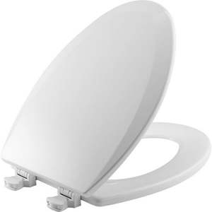 lot 5366 image: Bemis Elongated Enameled Wood Toilet Seat in Cotton White with Easy Clean Hinge