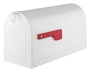 lot 5399 image: MB2 Post Mount Mailbox White with Red Flag