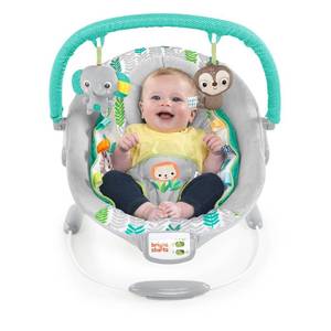 lot 8059 image: Bright Starts Jungle Vines Comfy Baby Bouncer with Vibrating Infant Seat, Toy Bar & Taggies