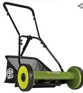 lot 8074 image: Sun Joe MJ500M 16-Inch Manual Reel Mower wAdjustable Cutting Height, 6.6-Gallon Removable Grass Catcher, 5 Steel Blades, 2-Wheels