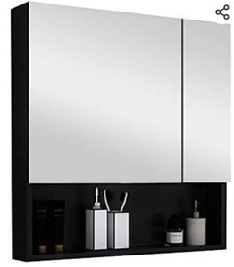 lot 8082 image: prosfalt 28x24in Mirror Medicine Cabinets with Double Doors, Space Aluminum Wall Mounted Storage Cabinets for Bathroom, Waterproof and Rust-Resist, Recess or Surface Mount