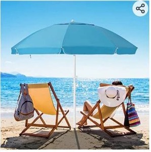 lot 8101 image: Bumblr 6.5ft Beach Umbrella with Sand Anchor & Tilt Mechanism Heavy Duty Outdoor Sunshade Portable Umbrella with Carry Bag Wind Resistant UV Protection for Sand Beach Garden Outdoor, Light Blue