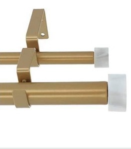 lot 8109 image: MERIVILLE 1-Inch Diameter Double Window Treatment Curtain Rod, Vico White Marble End Cap Finial, 28-inch to 48-inch Adjustable, Royal Gold