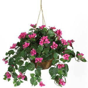 lot 8117 image: Nearly Natural 24 Bougainvillea Hanging Basket Polyester Artificial Plant Pink