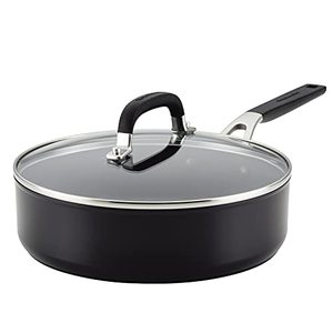 lot 8123 image: KitchenAid Hard Anodized Nonstick SauteFry Pan with Lid, 3 Quart, Onyx Black