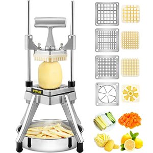 lot 8125 image: VEVOR Commercial Vegetable Fruit Chopper, Stainless Steel French Fry Cutter w 4 Blades 14 38 12, Vegetable Chopper Dicer w Stainless Bowl, Heavy Duty Cutter for Potato Tomato Onion Mushroom